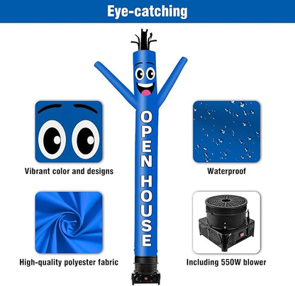 10FT Tall Inflatable Tube Man Open House Wacky Wavy Dancing Guy with 3/4 HP Weather-Resistant Blower (12''Diameter) for Outdoor Decoration Advertising Business Promotion - Blue