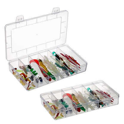 JUXYES 2Pack Plastic Small Fishing Tackle Box Organizer with 6 Compartments, Clear Mini Fishing Tackle Storage Boxes with Dividers, Transparent Fish Pocket Tackle Storage Box Lure Box