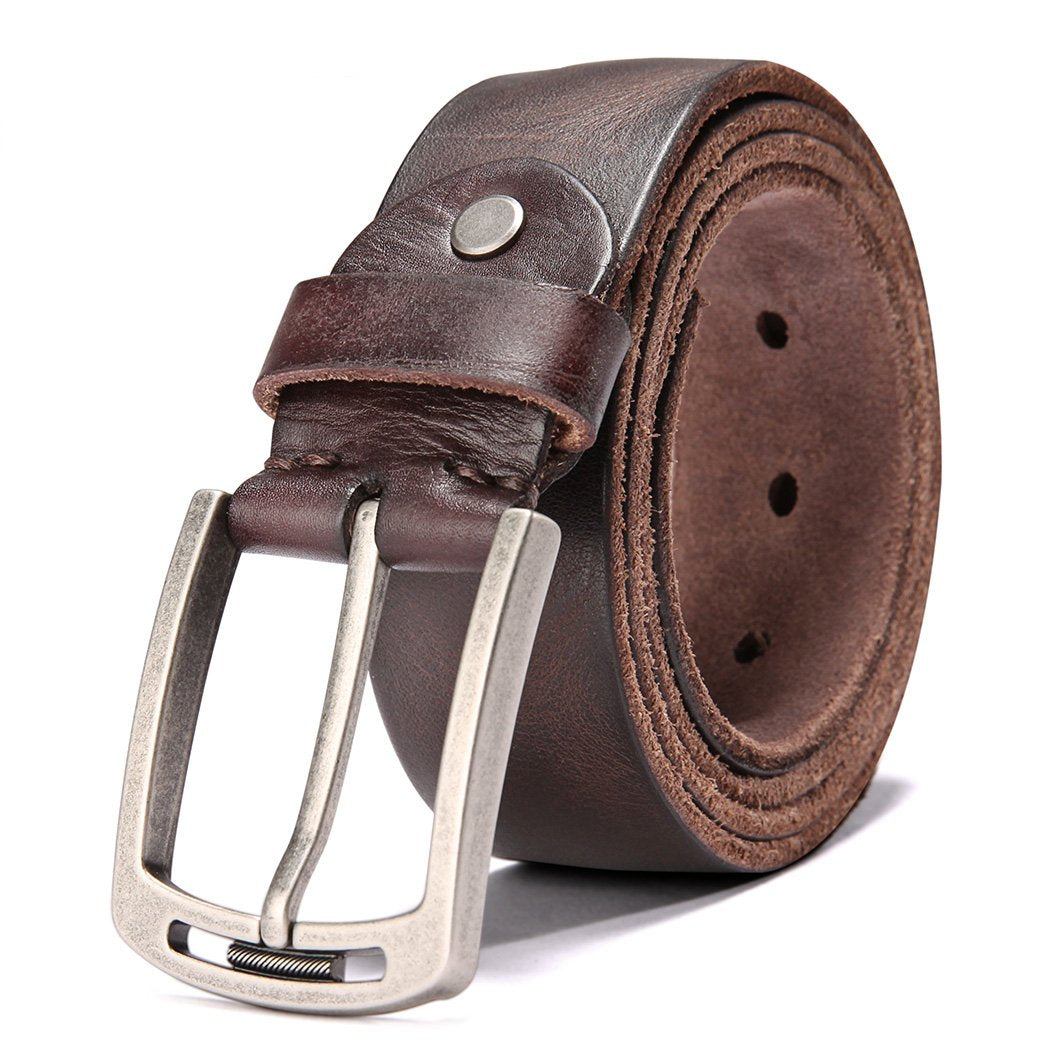 KEECOW Men's 100% Italian Cow Leather Belt Men With Anti-Scratch Buckle,Packed in a Box (1001-brown, 30-33)