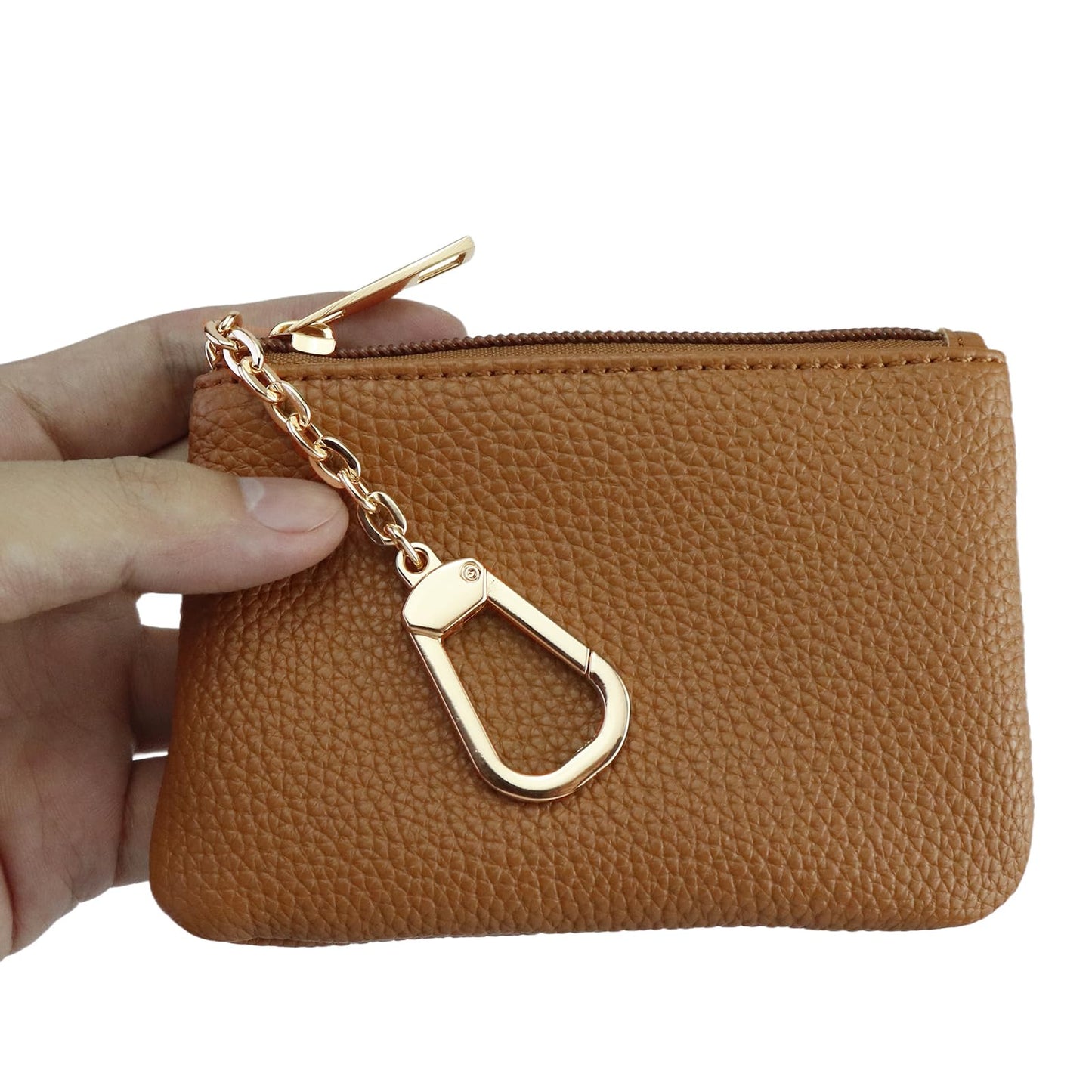 Keychain Coin Purse, Small Change Purse with Card Holder, Keychain Pouch Wallet for Women and Men (Brown)
