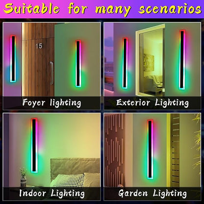 2 Pack Long LED Outdoor Wall Light, 47.2inch Dimmable Modern Wall Sconce, RGB Color Changing, IP65 Waterproof, Exterior Lighting Fixture for Porch, Patio, Garage, Yard, with Remote Control