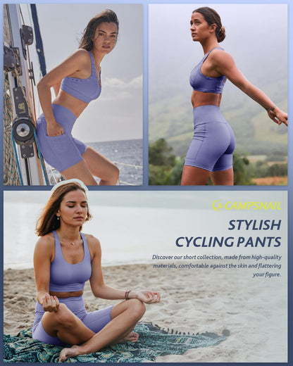 CAMPSNAIL Biker Shorts Women with Pockets - 3"/5"/8" High Waisted Workout Spandex Tummy Control Gym Running Yoga Shorts