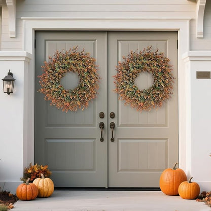 26" Fall Wreath for Front Door, Porch, Window - Large Artificial Boxwood Leaves Outdoor Wreath for Home, Farmhouse Harvest Festival Thanksgiving Day Autumn Decor