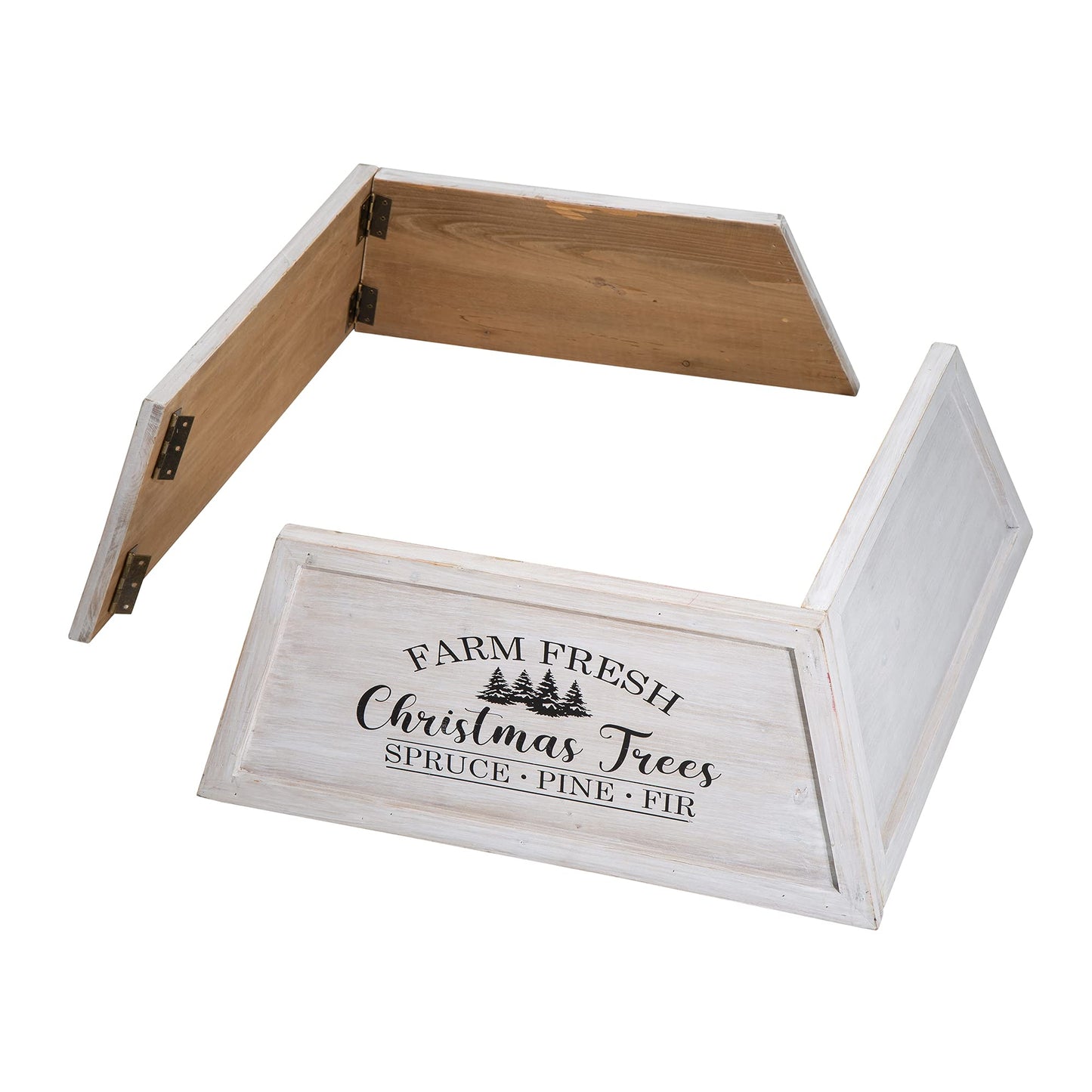 Glitzhome 26" L Washed White Wooden Tree Collar, Rustic Trapezoid Tree Stand Cover Farm Fresh Christmas Tree Skirt Box