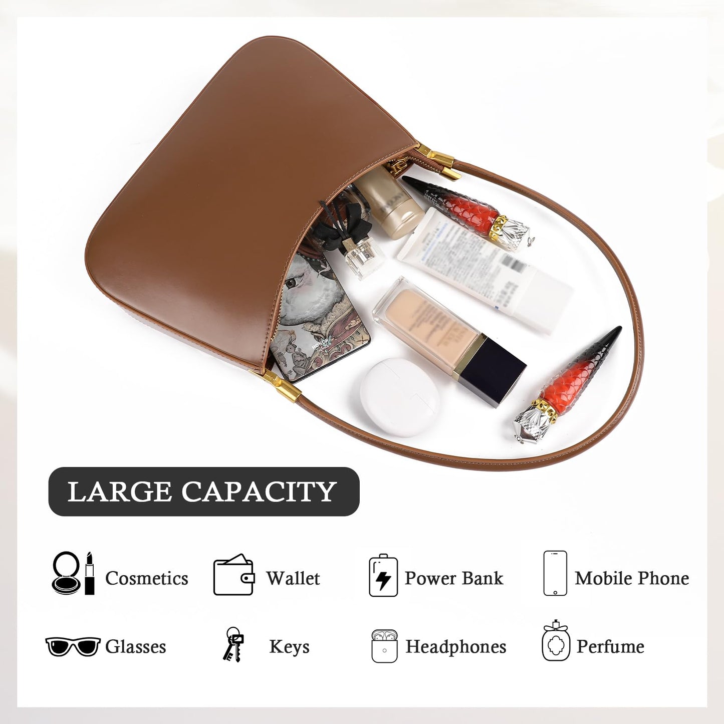 MFFOR Shoulder Bag for Women, Genuine Leather Hobo Tote Handbag, Small Clutch Purses Cute Hobo Handbag(Coffee)