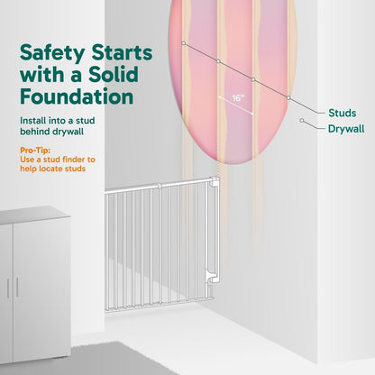 Cumbor Expandable 31.6-48" Baby Gate for Stairs, Hardware Mounted, 2-in-1 No Bottom Bar Dog Gate Indoor, Auto Close Pet Gate for Doorways with Large Walk Thru Door, Child-Proof Gate for Kids (White)