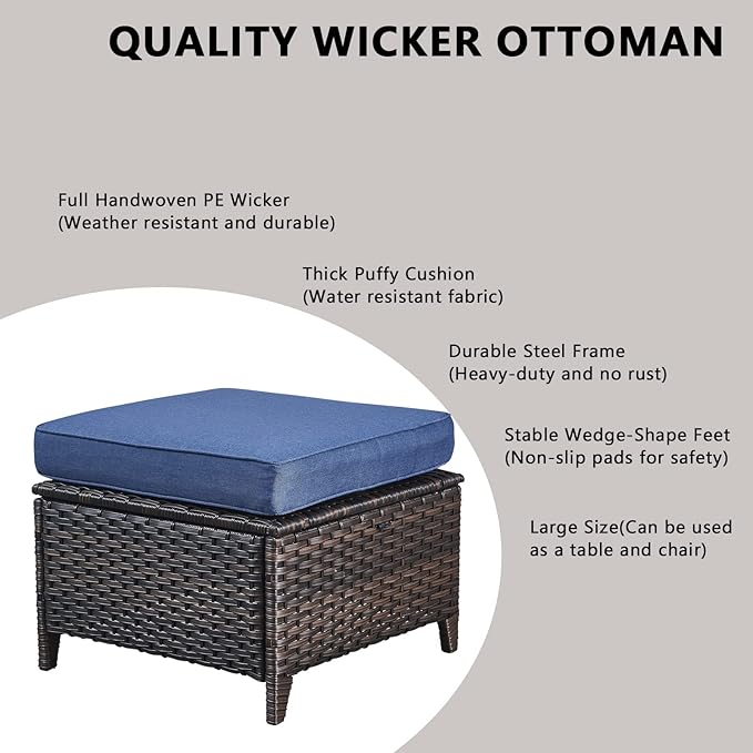 Rilyson Wicker Patio Furniture Set - 6 Piece Rattan Outdoor Sectional Conversation Sets with 2 Rocking Swivel Chairs,2 Ottomans,1 Sofa and 1 Loveseat for Porch Deck Garden(Brown/Blue)