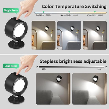 Lightbiz LED Wall Lights with Remote, Wall Mounted Sconces 3000mAh Rechargeable Battery Operated 3 Color Temperatures & Dimmable Magnetic Ball 360°Rotation Cordless Wall Light for Bedroom Bedside