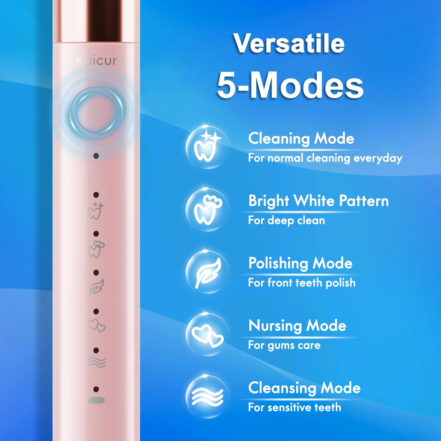 Sonic Electric Toothbrush for Adults and Kids, Comes with 10 Brush Heads & Travel Case, 5 Modes with 2 Minutes Built in Smart Timer, One Charge for 90 Days, 42,000 VPM Motor (Black)