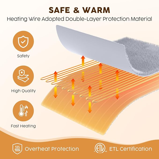 HYLEORY Heated Electric Blanket Twin 62"x84" Soft Fleece & Flannel with 5 Heating Levels & 10 Hours Timer Auto Shutt Off, ETL Certified, Washable，Heated Blanket for Body-Light Grey