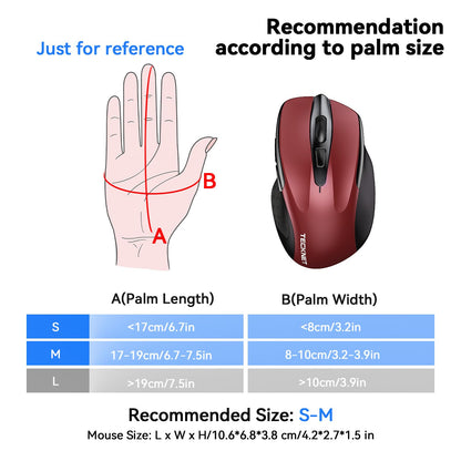 TECKNET Rechargeable Jiggler Wireless Mouse (BT5.0/3.0 & 2.4G) 4800 DPI Silent USB A & Bluetooth Mouse 6 Buttons, Wide Compatibility - Black