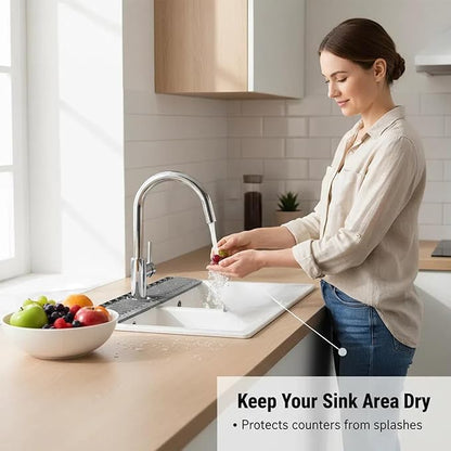 30 Inch Silicone Kitchen Sink Faucet Mat, Adjustable Waterproof Splash Guard