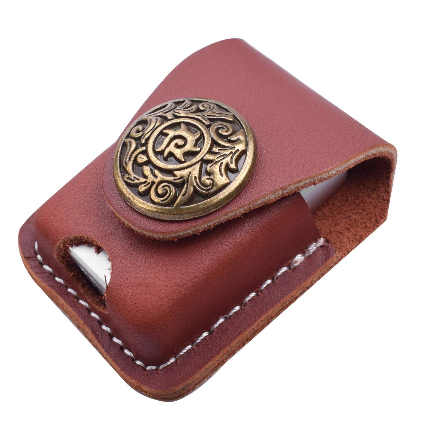 Handmade Fliptop Leather Lighter Pouch Holder Case with Pocket Belt Loop (Retro-Brown)