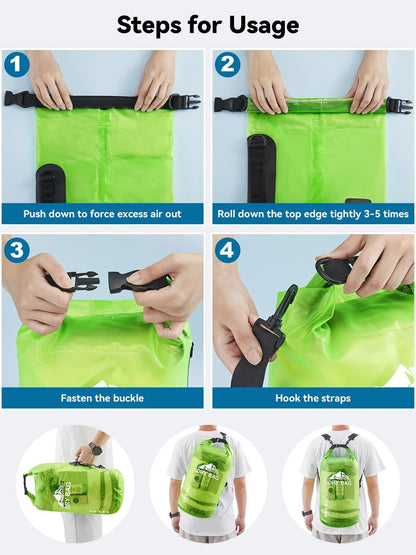 HEETA Dry Bag Waterproof for Women Men, Roll Top Lightweight Dry Storage Bag Backpack with Phone Case for Travel Swimming Boating Kayaking Paddle Board Camping Beach Accessories (Lemon Green, 10L)
