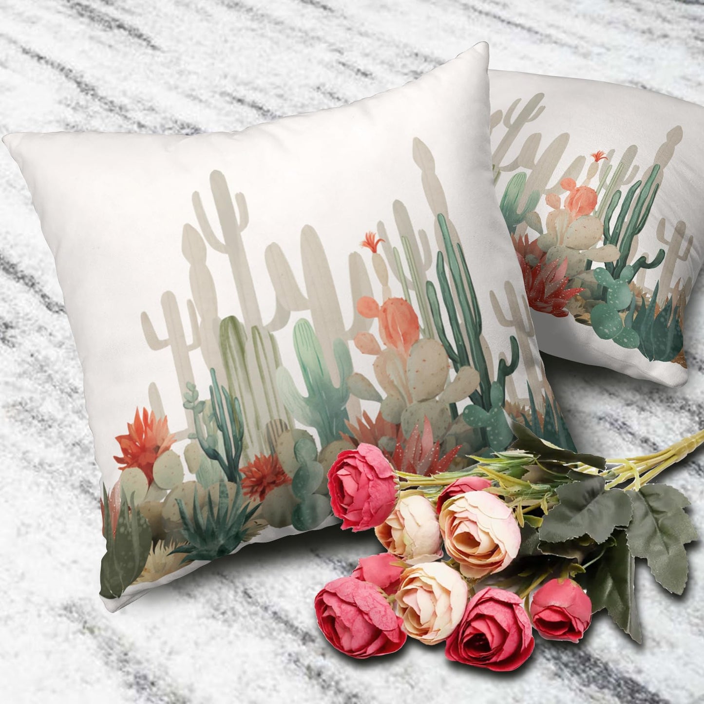 Wnoesat Cactus Throw Pillow Covers Tropical Plants Cactus Decorative Pillow Cases 18x18 Set of 2 Desert Green Succulent Prickly Pear Pillowcase Summer Outdoor Cushion Cover for Home Couch Sofa