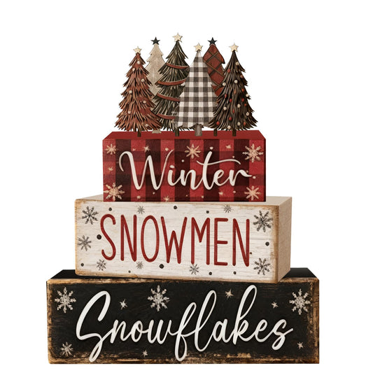 4 Pcs Christmas Decorations Indoor - Wooden Christmas Tree Table Decoration for Home - Holiday Centerpiece For Table - Winter Tiered Tray Decor Rustic Farmhouse Xmas Gift for Home Kitchen Mantel