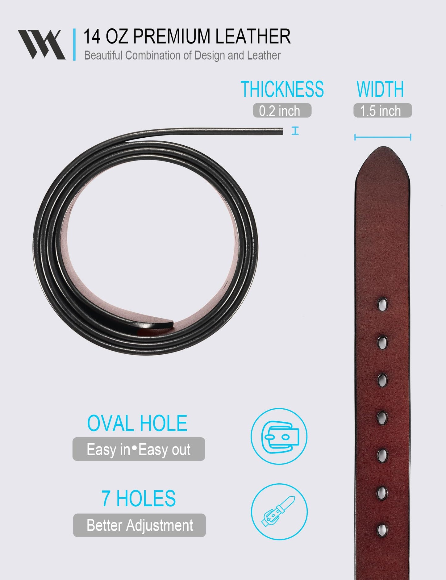 WOLFANT Thicken Full Grain Leather Heavy Duty Belts for Men,100% Italian Real Solid Leather