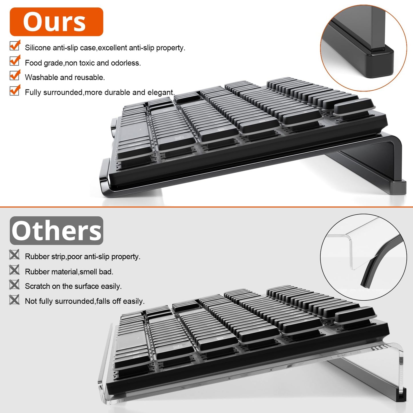 Richboom Computer Keyboard Stand Tilt PC Keyboard Stand Riser for Easy Ergonomic Typing, Acrylic Keyboard Tray Holder for Office Desk, Home, School, with Silicone Anti-Slip Case, Black