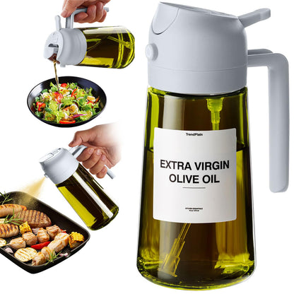 TrendPlain - Original 16oz/470ml Olive Oil Dispenser Bottle for Kitchen Gadgets and Air Fryer Accessories - Olive Oil Sprayer for Cooking w/Stickers - Black&Green