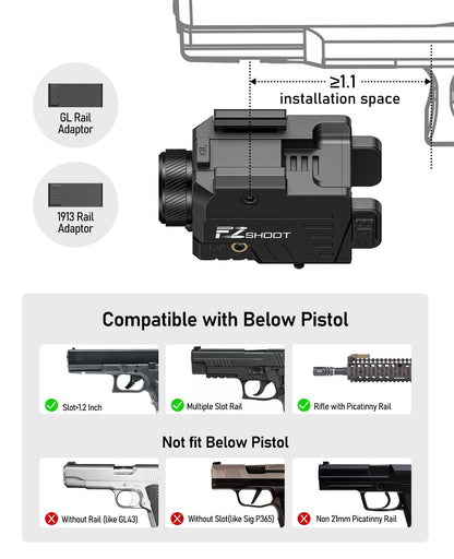 EZshoot 1000 Lumens Pistol Light Laser Combo - Rechargeable Gun Light with Slide Rail Compatible with Glock and Picatinny Rail, Pistol Flashlight with Blue Laser Beam for Home Defense,Range Training