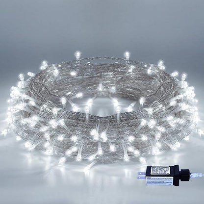 Christmas String Lights - 220 LED 25m/82ft 8 Modes End-to-End Plug in Indoor/Outdoor Waterproof Decorative Fairy Twinkle Lights String for Tree/Wedding/Thanksgiving Day/Patio/Room/Home - Cool White