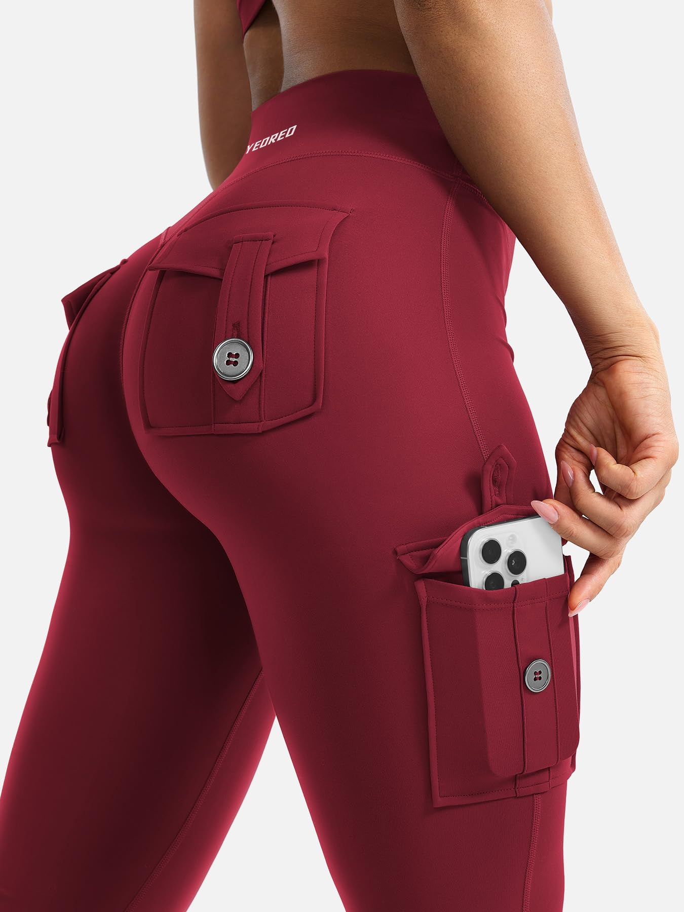 YEOREO CoreFlex Women Workout Flare Leggings with Pockets Scrunch Cargo Gym Yoga Leggings Wine L
