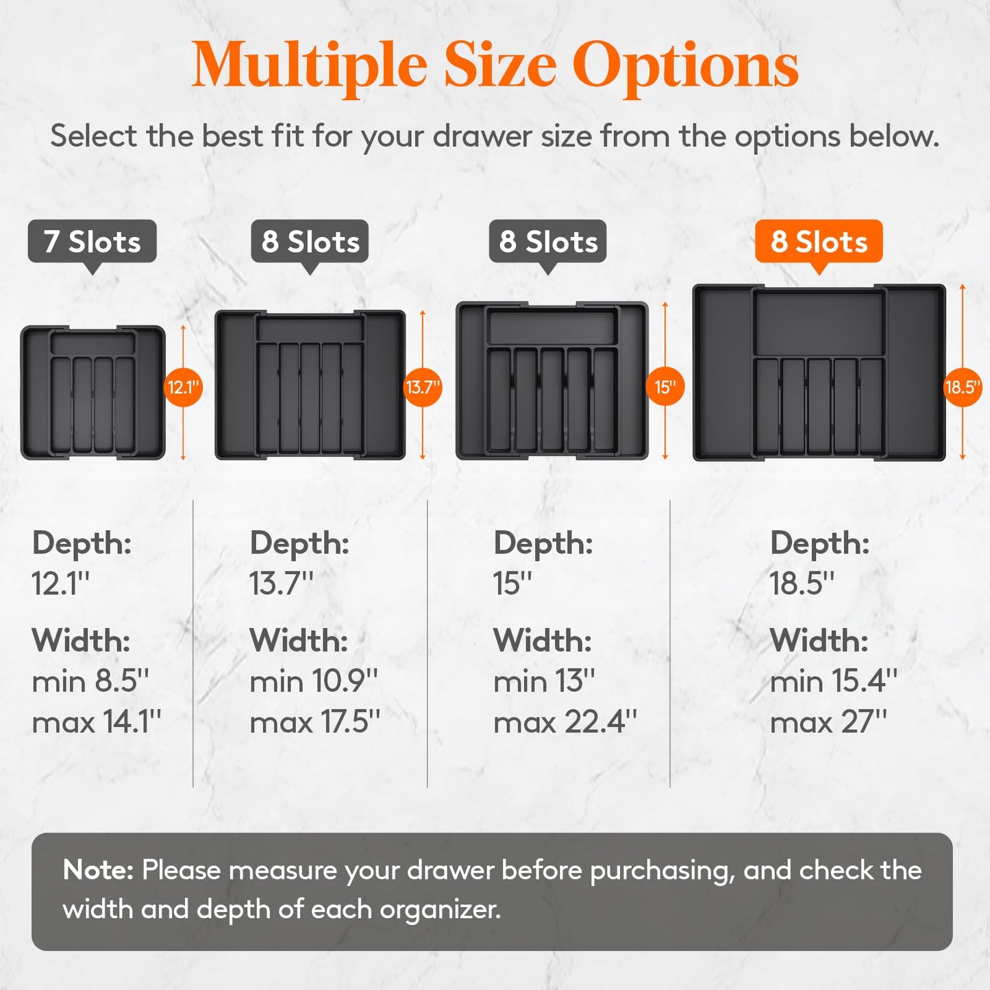 Lifewit Silverware Drawer Organizer, Expandable Utensil Tray for Kitchen, BPA Free Flatware and Cutlery Holder, Adjustable Plastic Storage for Spoons Forks Knives, 8.5"-14.1" x 12.1", Black