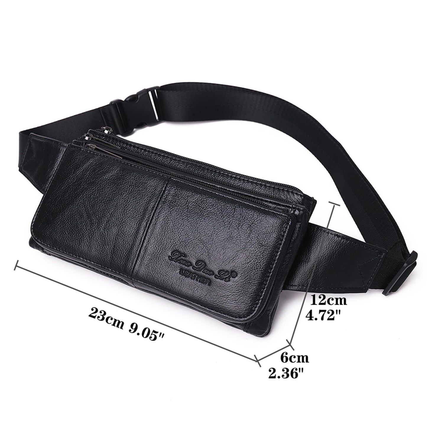 KPYWZER Vintage Leather Fanny Pack Waist Bag for Men Women Outdoor Travel Hunting Hiking Camping Hip Bum Belt Cell Phone Purse Wallet Pouch Retro Crossbody Sling Pouch Black