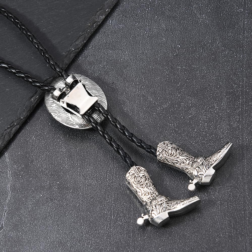 Joxevyia Western Cowboy Bolo Tie for Men Women Adjustable Necktie 3D Cowboy Hat and Boots Tips Bolo Neckties for Concert Rodeo and Daily Outfit