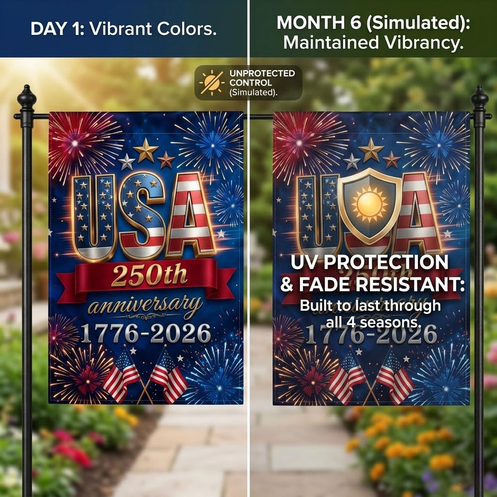 250 Anniversary USA Flag, 4th of July Decorations, Double Sided, UV Protection, Fade Resistant, 12x18 Inch, American Patriotic Outdoor Yard Garden Flags, 1776-2026 Commemorative (Blue)