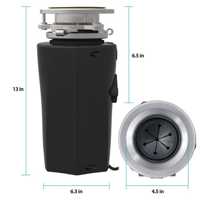 Eco Logic 1/3 Horsepower Garbage Disposal with Removeable Splash Guard, Attached Power Cord and Standard 3-Bolt Mounting System, Continuous Feed Disposer