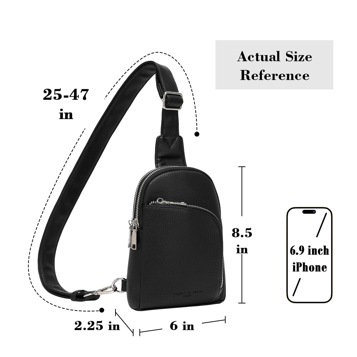 INICAT RFID Blocking Sling Bag, Anti Theft Crossbody Bag for Women Compact Travel Purses Vegan Leather (Black)