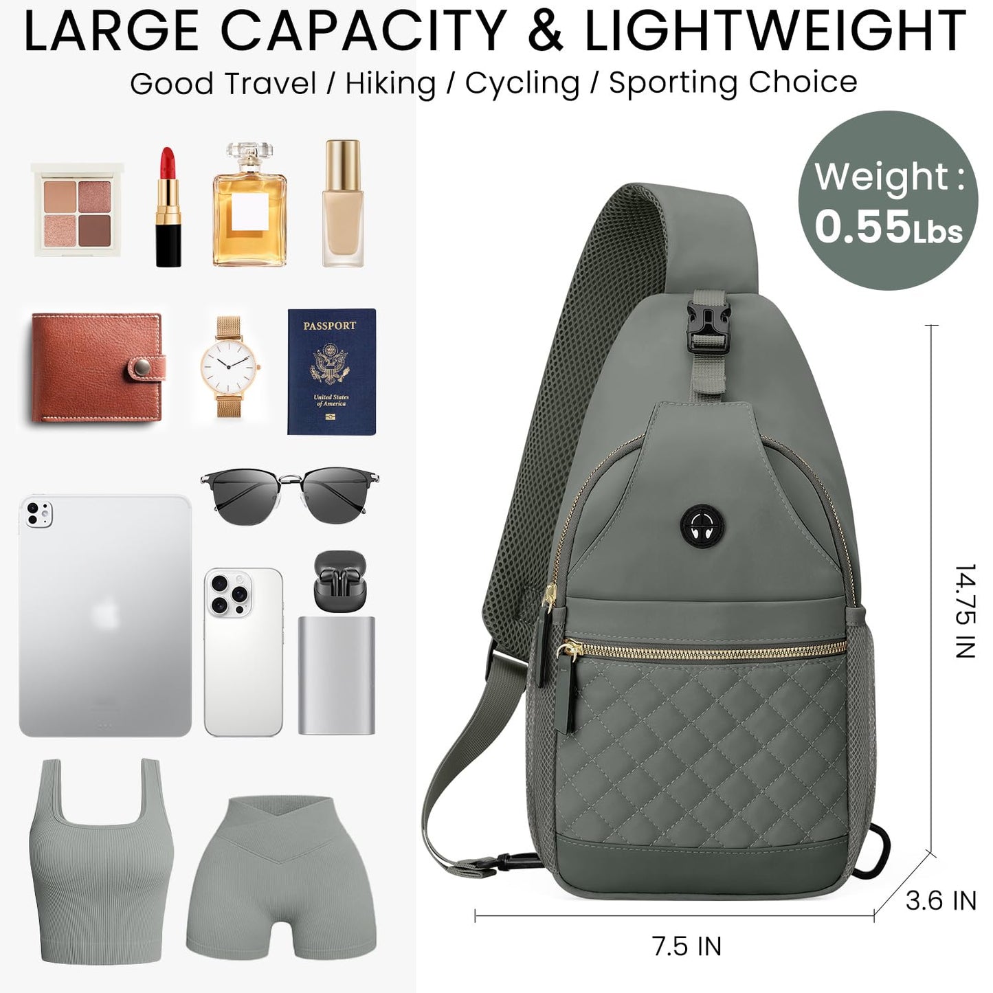 Vankor Small Crossbody Purses Bags for Women Men Travel, Chest Sling Bag Women Casual Cross Body Bag for Woman Sling Backpack Army Green