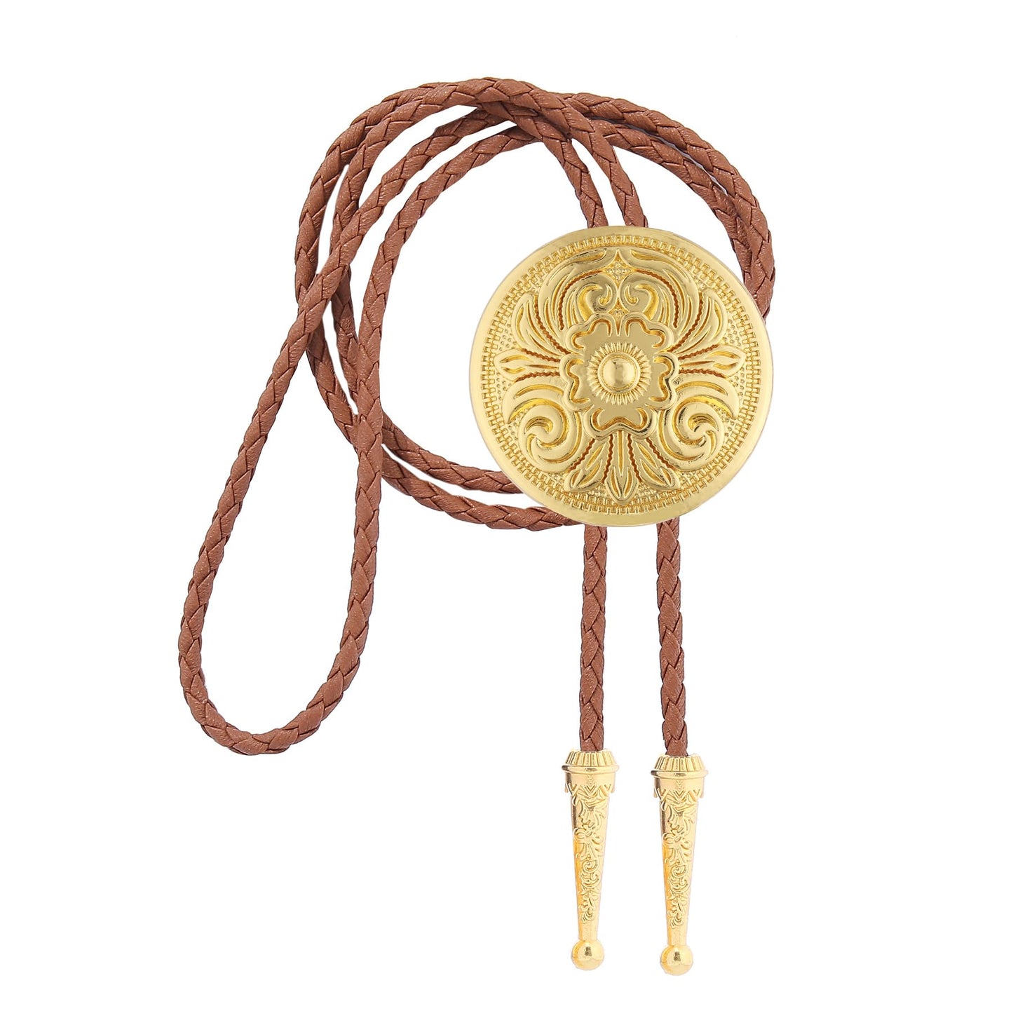 GelConnie Gold Bolo Tie for Women Brown Bolo Tie for Men Western Bolero Ties Flower Rodeo Cowboy Leather Necktie
