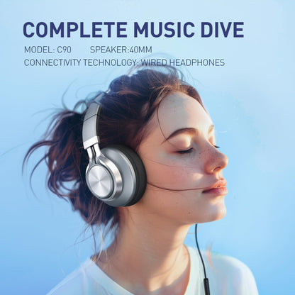AILIHEN C90 Wired Headphones with Microphone Volume Control, Noise Reduction Foldable Comfortable Over Ear Headphones Wired Durable Nylon 3.5mm Jacket for Tablet/Chromebook/Computer/Adult/Teens(Grey)