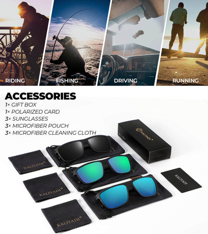 KALIYADI Polarized Sunglasses Men, Lightweight Mens Sunglasses Polarized UV Protection Driving Fishing Golf (Black/Dark Blue/Green)
