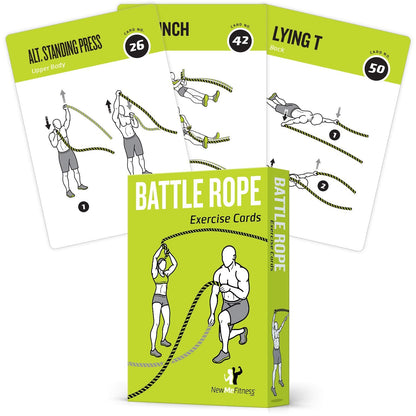 Battle Rope Exercise Cards for Home Workouts, Set of 62 - with Guided Strength Training Workout Cards Deck for Home or Gym, Illustrated Fitness Cards with 50 Exercises, Durable & Waterproof