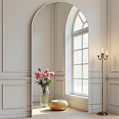 Arched Floor Mirror, 76 "x 34" Full Length Mirror Wall Mirrors Hanging or Leaning Arched-Top Full Body Mirrors with Stand for Bedroom, Dressing Room, White