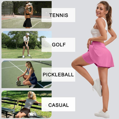 DLOODA Skorts for Woman, Tennis Skirt with Pockets Shorts Golf Skort High Waisted Athletic Skirts Workout Pickleball Pink