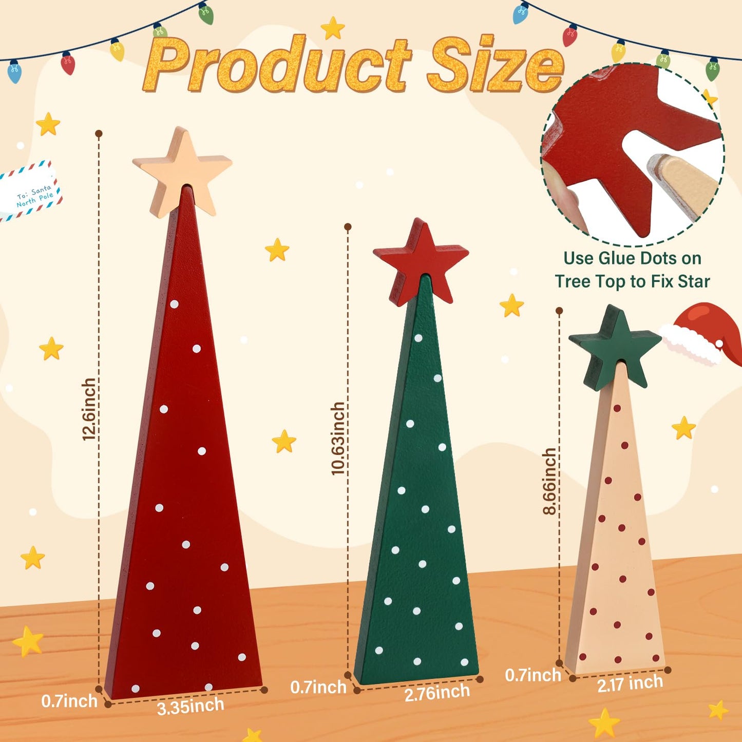 Shzbtdo Christmas Table Decorations, 3 Mini Christmas Tree Tabletop Centerpieces with Detachable Stars, Wooden Xmas Decorations Indoor for Mantel Fireplace Kitchen Office Decor