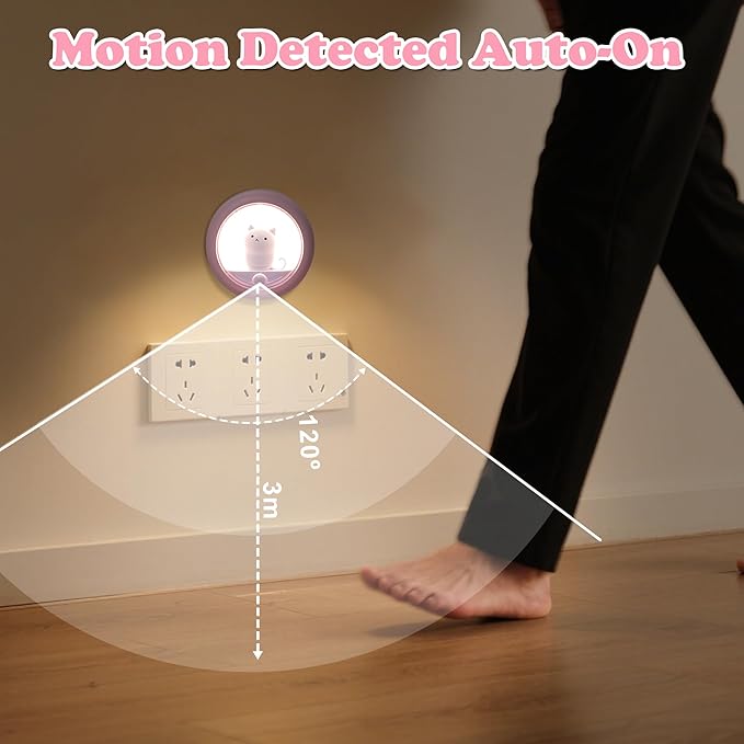 Attivolife Cat Rechargeable Motion Sensor Night Light, Magnetic Nightlights with Adjustable Brightness, Warm White LED Stick Anywhere Cat Lamp for Wall Bedroom Closet Stairs Cabinet (Pink 2 Pack)