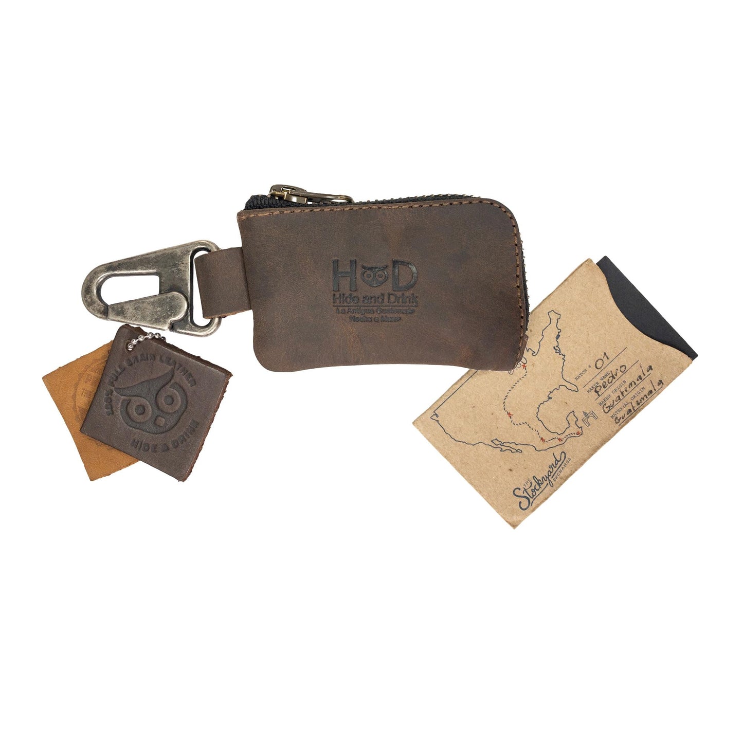 Hide & Drink, Car Key Holder & Coin Purse for Belt Loop Handmade from Full Grain Leather - Bourbon Brown