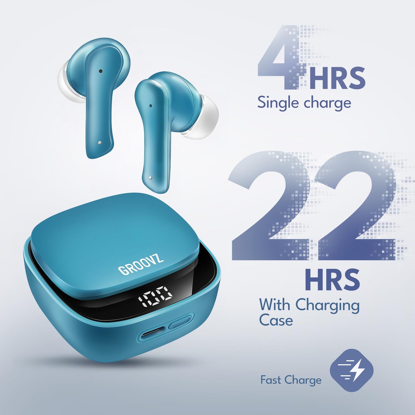 Groovz True Wireless Earbuds with Charging Case - Designed and Engineered in The USA - IPx4 Water Resistant Bluetooth Earbuds Compatible with Apple and Android - 27Hrs Battery Life - Teal