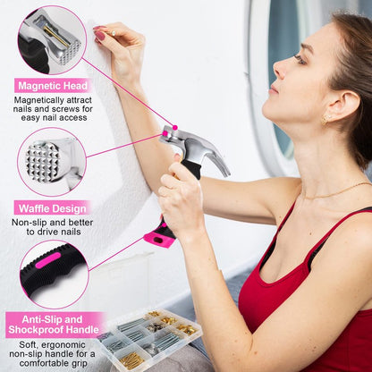 TOYIEW Picture Hanging Kit, 315pcs Hanging Hardware with Hooks, Wire, Nails, D Ring, Wall Hanging Kit with Hangers, Magnetic Level and Small Pink Claw Hammer, nails for hanging pictures for Home Decor