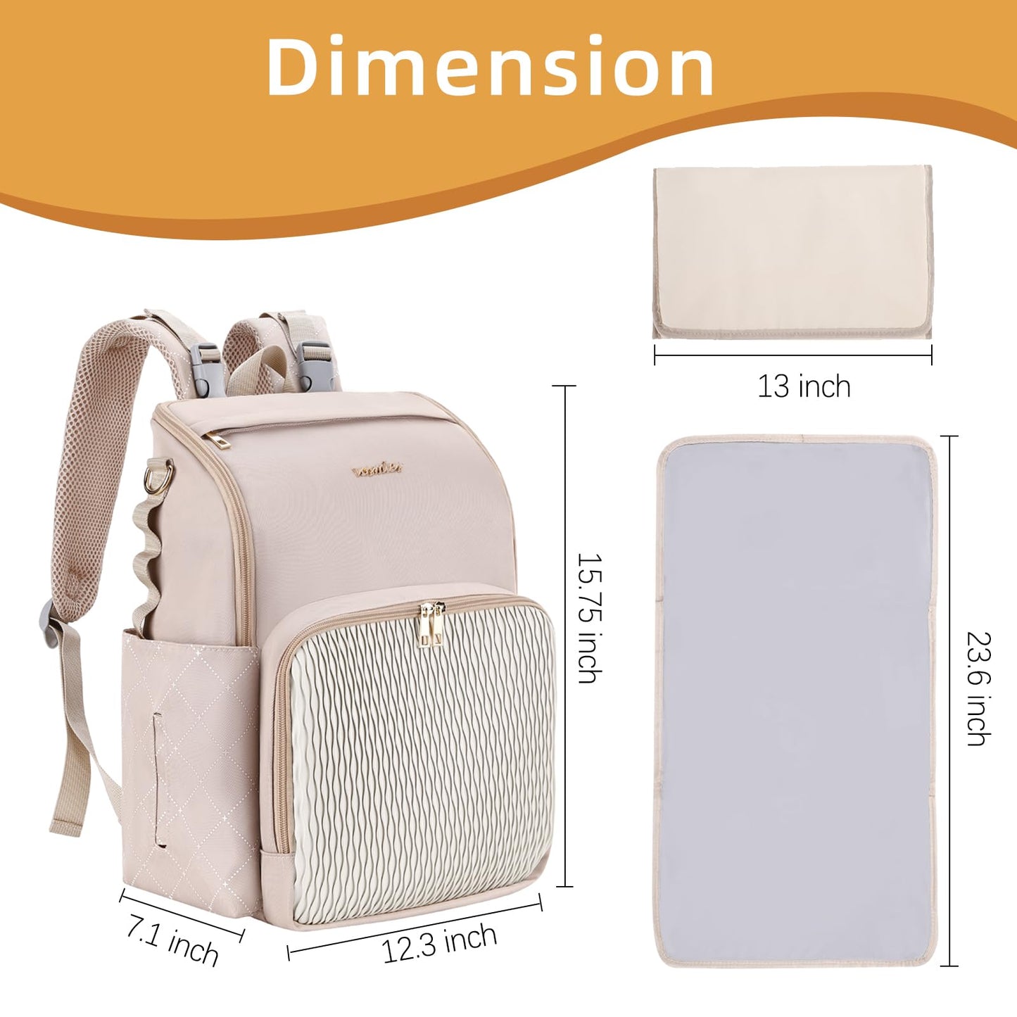 vosmles Stylish Baby Diaper Bag, Baby Bag with Changing Pad, Pacifier Case& Stroller Straps, Large Diaper Backpack Boy Girl, Water Resistant Travel Diaper Backpack for Mom Dad