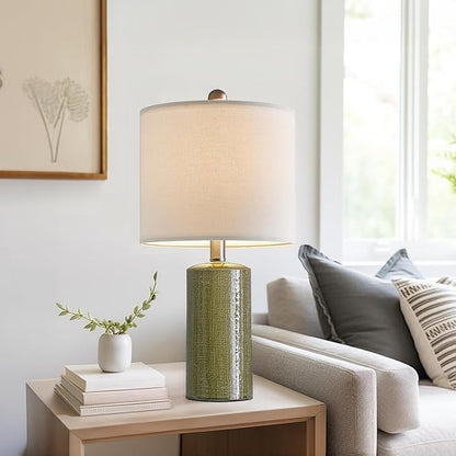 20.25" Small Table Lamps Set of 2 Modern Ceramic Lamps for Living Room Farmhouse Bedside Lamps Boho Lamps for Night Stands Green Bedroom Lamp Side Table Lamps End Table Lamp
