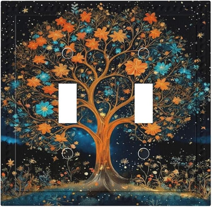 Magical Life Tree in Night Sky Light Switch Covers Double Toggle 2 Gang Wall Plate Dual Decorative Switchplate Electrical Faceplate for Farmhouse Living Room Decor