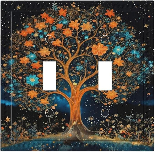 Magical Life Tree in Night Sky Light Switch Covers Double Toggle 2 Gang Wall Plate Dual Decorative Switchplate Electrical Faceplate for Farmhouse Living Room Decor