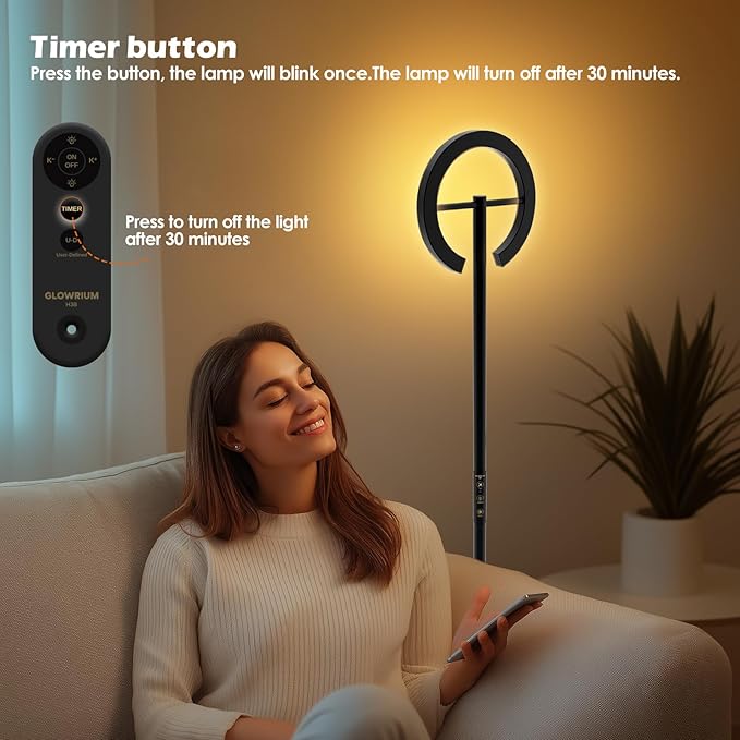 GLOWRIUM Floor Lamp with Remote,Floor Lamps for Living Room,Stepless Dimmable Rotatable Reading Floor Lamp, 2700-6500K,Modern Bright Floor Light for Living Room Bedroom Office (H3B)