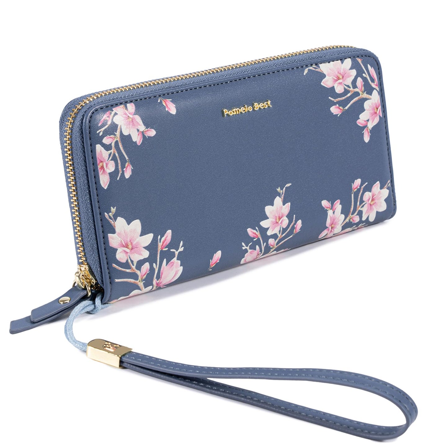 Pomelo Best Womens Wallet RFID Blocking Leather Multi Credit Card Large Capacity Wristlet Zip Around Long Wallets for Lady Blue